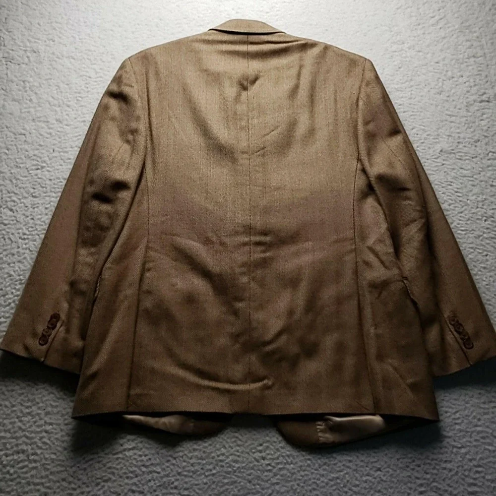 Lauren Ralph Lauren Blazer Mens 46R Brown Herringbone Silk Wool Slim Sport Coat